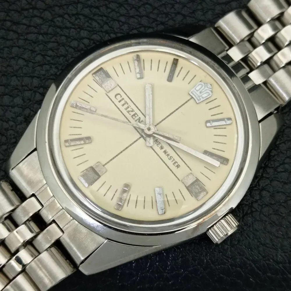 Vintage 1981 Citizen Manual Mens Silver Watch & Beige accents